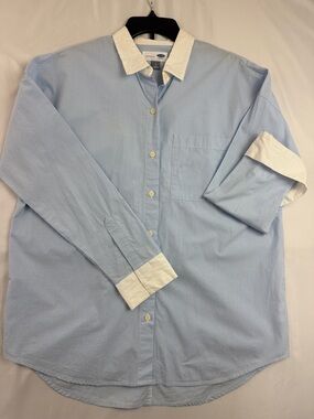 Old Navy Light Blue Button-Down Shirt White Contrast Collar & Cuffs